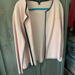 Pink knit black leather trim jacket